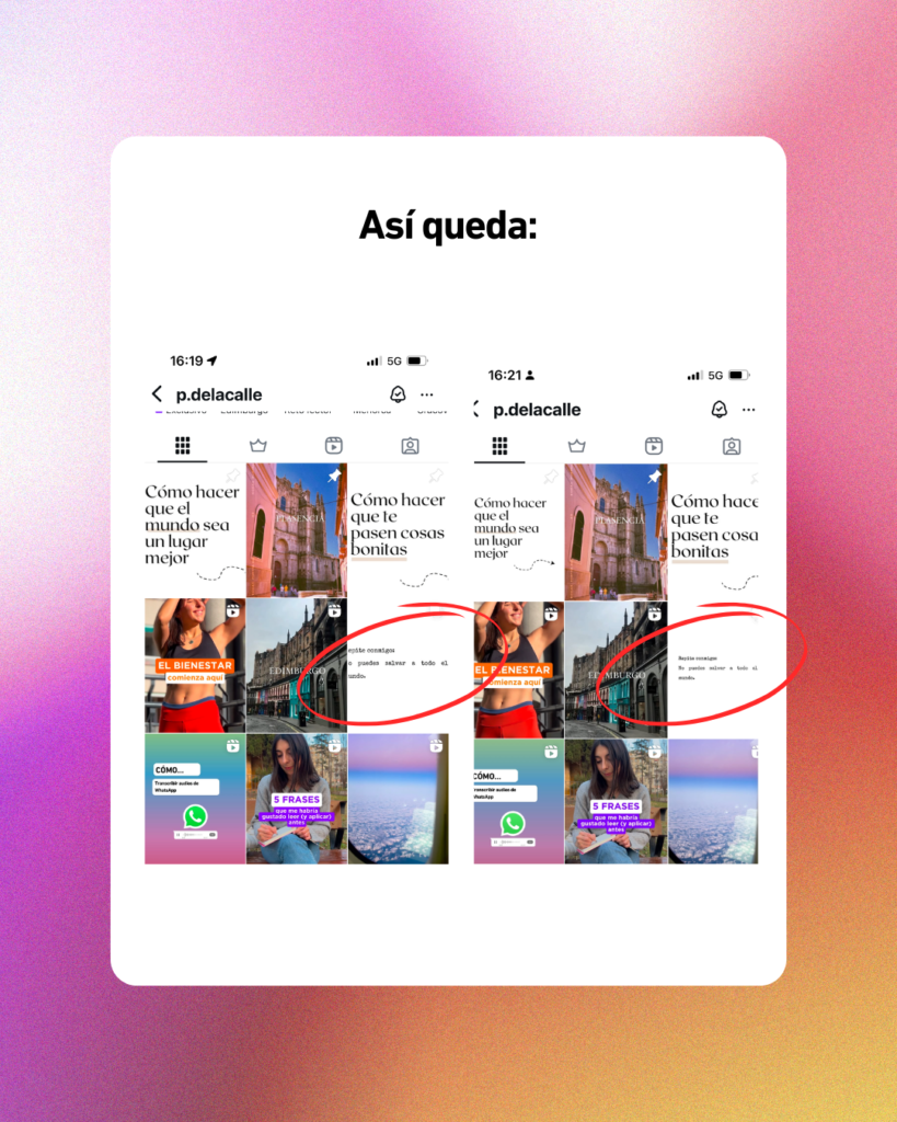 Resultado reajuste en Instagram