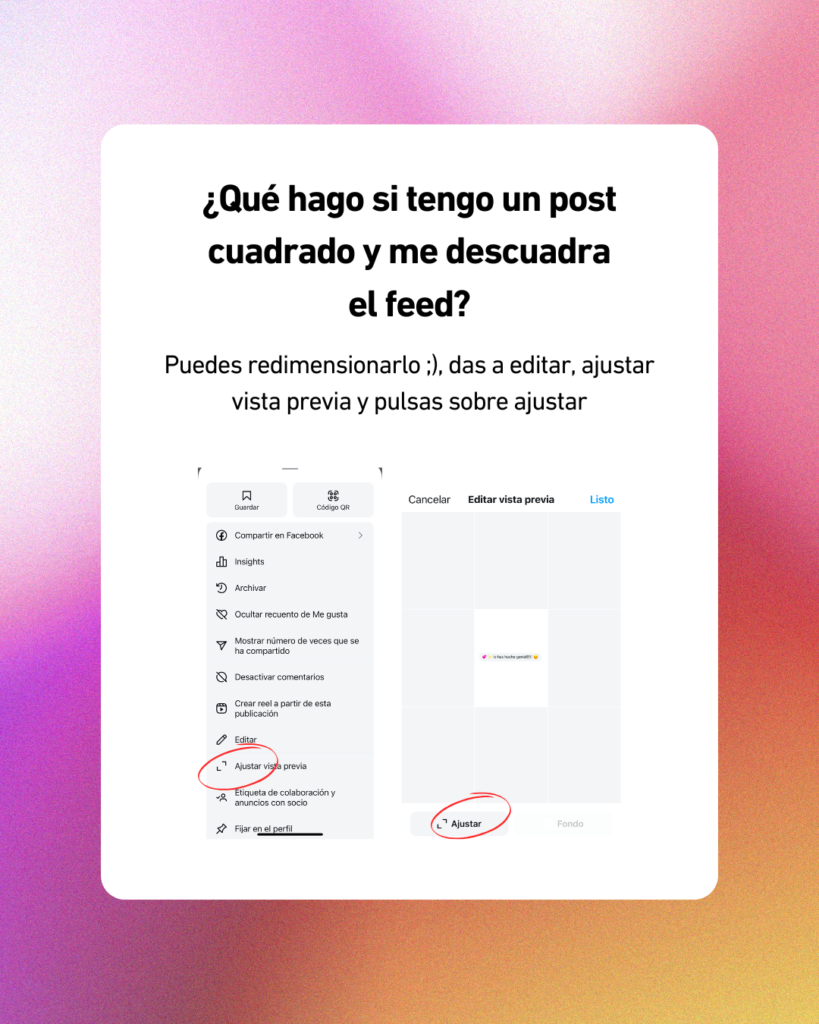 reajustar publicaciones cuadradas